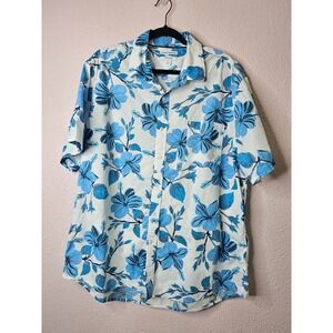 Amazon Essentials Mens XXL Hawaiian Tropical Button Down‎ Shirt Blue White
